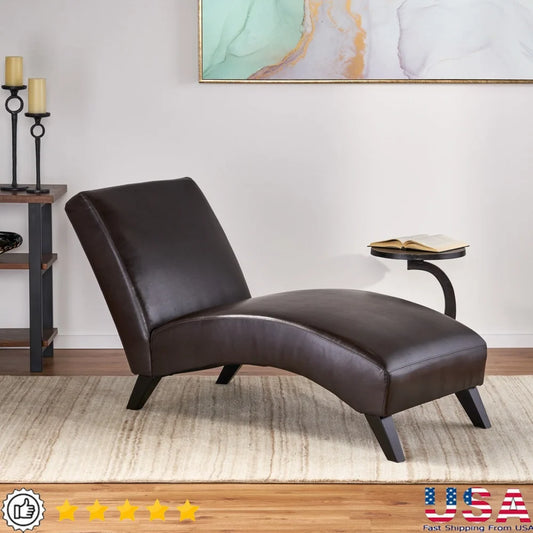 Indoor Upholstered Bonded Leather Chaise Lounge Modern Curved Design Comfortable Splayed Legs Living Room Furniture Assembly