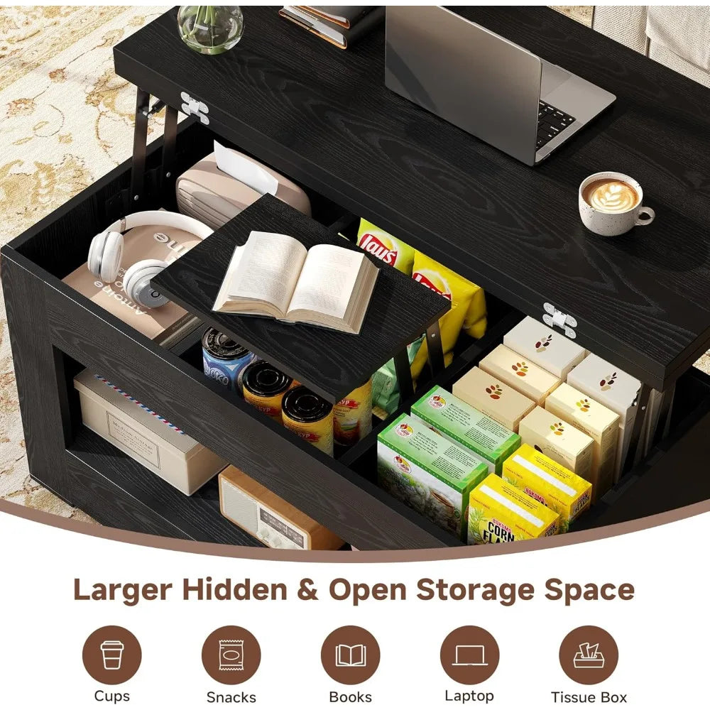 40" Lift Top Coffee Table, 4 in 1 Multi-Function Lift with Storage and Hidden Compartment,