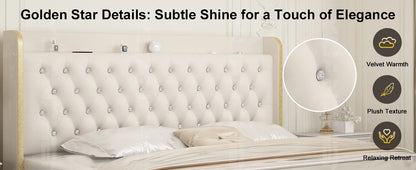 Queen LED Bed Frame with Galaxy Projector, Bluetooth Speaker, USB Ports, 4 Drawers, No Box Spring Needed