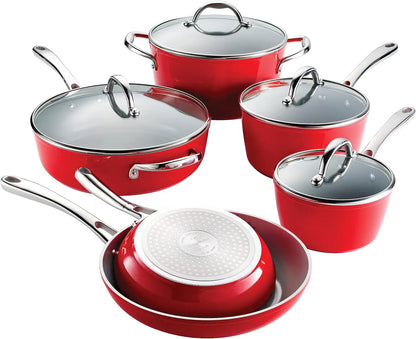 10-Piece Ceramic Non Stick Cookware Set with Lids, Heavy-Gauge Aluminum Pots and Pans Kitchen Set with Nonstick Coating, Dishwas