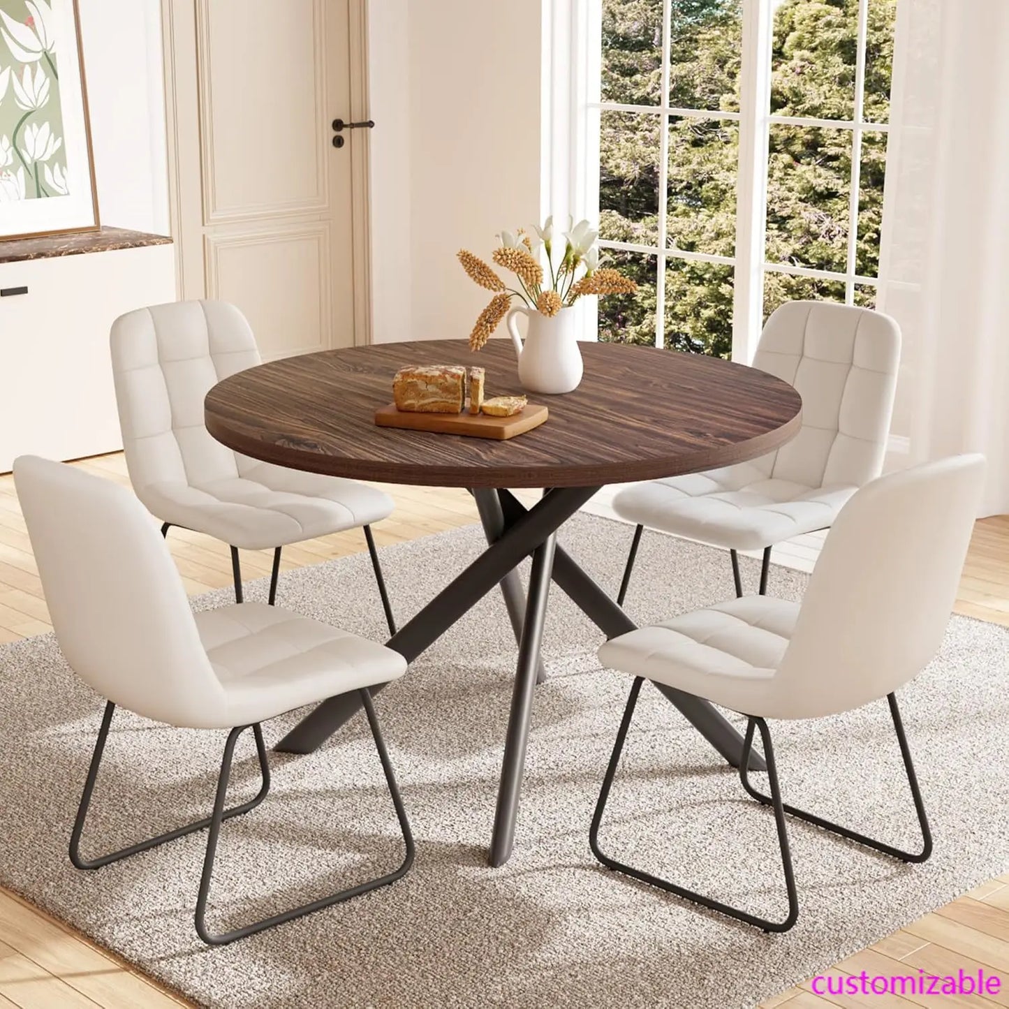 45.3 Inch Round Dining Table Set for 4, Mid Century Modern Small Coffee Set for Dining Room Kitchen Apartment