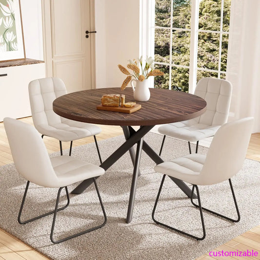 45.3 Inch Round Dining Table Set for 4, Mid Century Modern Small Coffee Set for Dining Room Kitchen Apartment