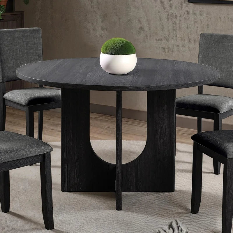 Contemporary 5-Piece Dining Set, Dark Gray Upholstered Fabric Chairs, Round Pedestal Table, 4 Side Chairs, Kitchen Dinette, Dining Room Furniture