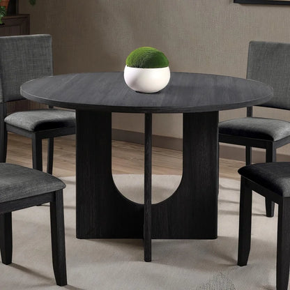 Contemporary 5-Piece Dining Set, Dark Gray Upholstered Fabric Chairs, Round Pedestal Table, 4 Side Chairs, Kitchen Dinette, Dining Room Furniture