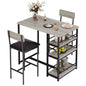 2-Person Dining Table Set,Bar Table with 2 Upholstered Chairs &3 Storage Shelves Small Space Kitchen Table for Apartment,Pub Sty
