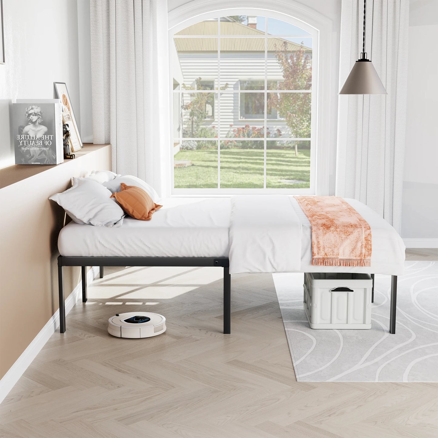 Twin Full Queen King Size Bed Frame Metal Platform Bedroom Frames with Storage Space Sturdy Steel Slat Support 350LBS