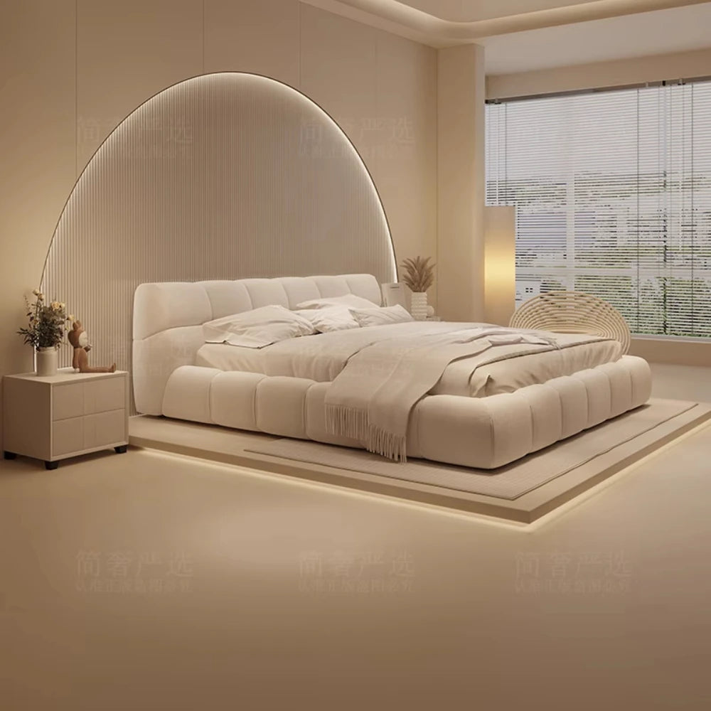European Fancy Bed Frames Queen White Lounge Deluxe Bed Upholstery