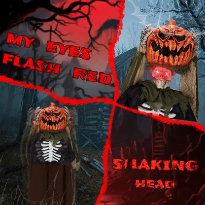 5.6ft Halloween Outdoor Life Size Animatronics Ghost with Pumpkin Head, Sound-Activated Scary Props for Garden Yard Lawn