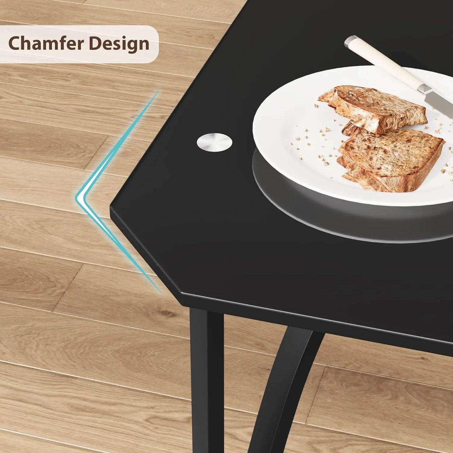 Glass Dining Table Set for 2 Kitchen Table and Chairs for 2 with Padded Seats 3 Piece Dining Room Table Set for Home Kitchen