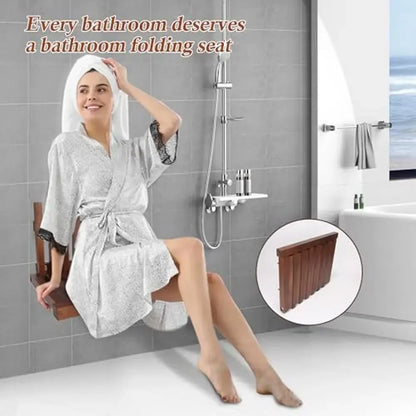 Folding Shower Seat Solid Wood Wall Mounted Bench Small Spaces Waterproof Easy Install Home Care Stool Occasion Shower Room
