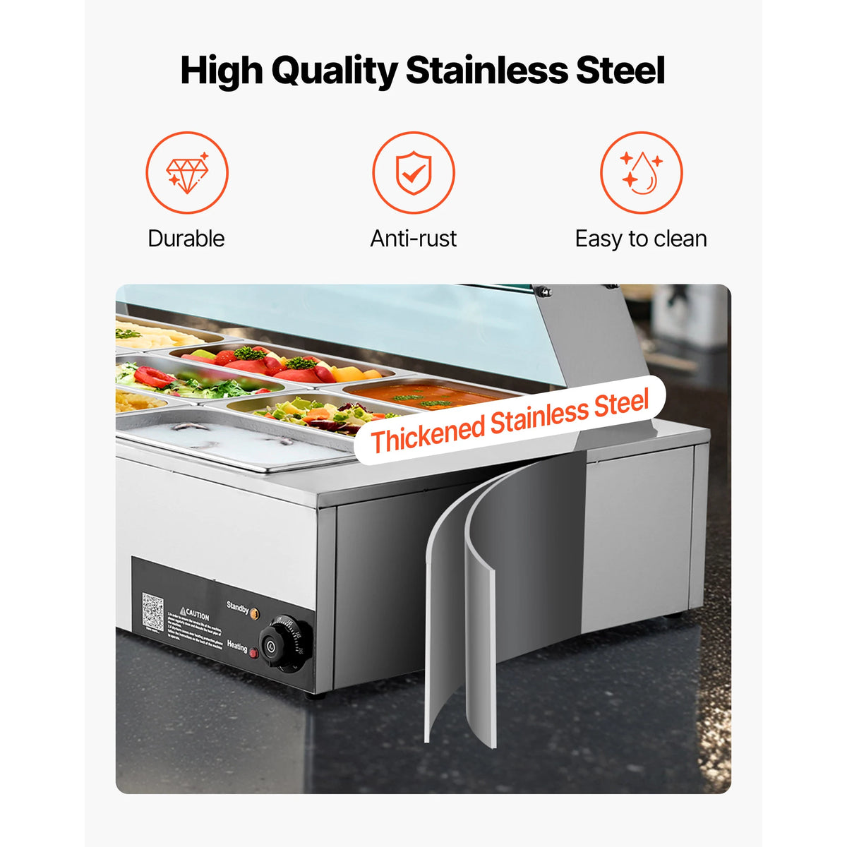 Food Warmer Electric Stainless Steel Steam Food Warmer Countertop Buffet Bain Marie with Soup for Catering