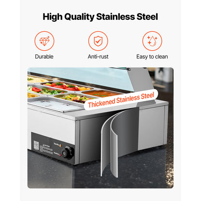 Food Warmer Electric Stainless Steel Steam Food Warmer Countertop Buffet Bain Marie with Soup for Catering