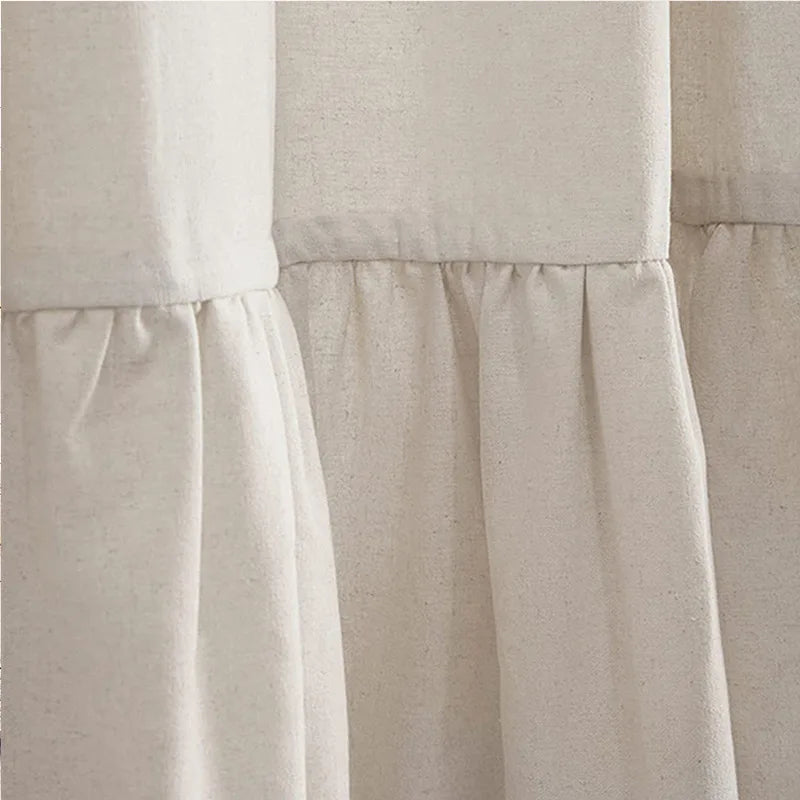Cotton Linen Plain Shower Curtain with 12 Hooks Waterproof Floral Falbala Ruffle Edge Frill Scalloped Hem Decor Bathroom
