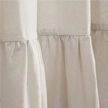 Cotton Linen Plain Shower Curtain with 12 Hooks Waterproof Floral Falbala Ruffle Edge Frill Scalloped Hem Decor Bathroom