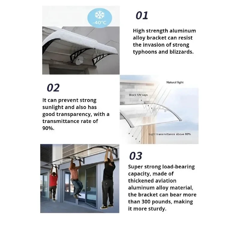 Door Window Awning Big Size PC Board Cover Outdoor Patio Canopy Sun Shelter Window Eaves Rain Cover Awning Aluminum Pergola