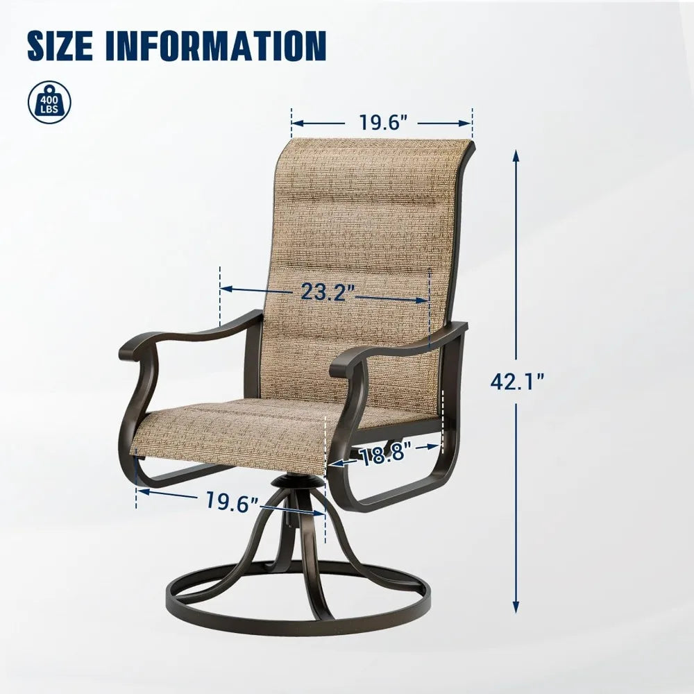 Patio Swivel Chairs Set of 2, Outdoor Dining Chairs High Back with Padded All Weather Breathable Textilene, Metal Rockin