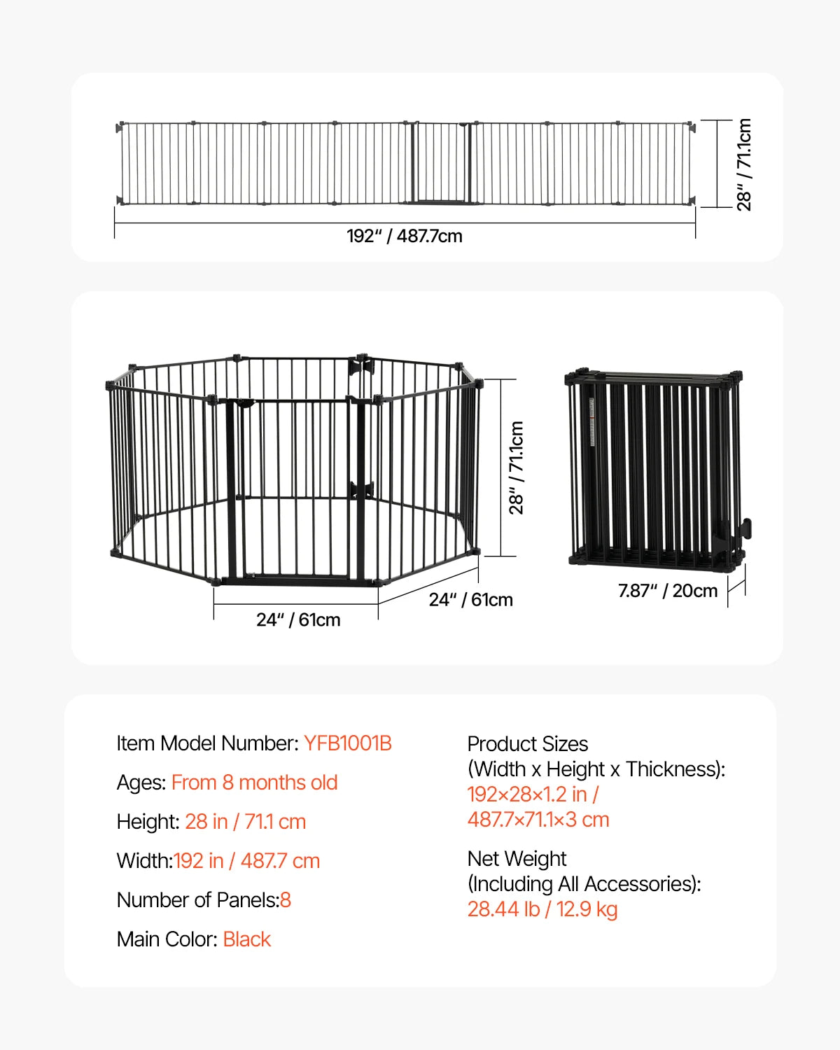 SucceBuy  Gate 28/30/36 Inches High Dog Gate Easy Step Walk Thru Child Pet Security Pressure Mount Kit Wall Cups Doorways