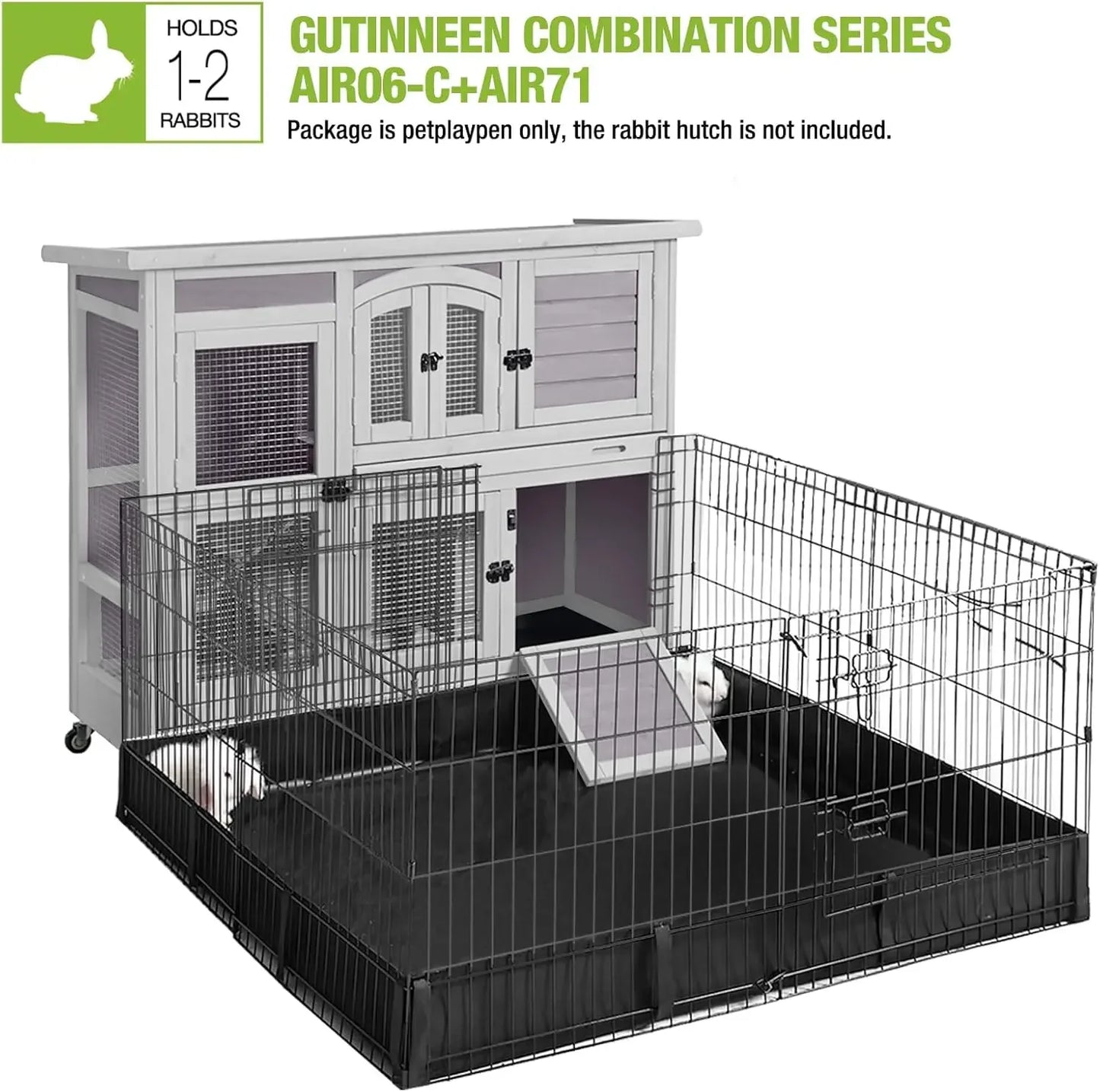 Rabbit Hutch Indoor Outdoor Bunny House Guinea Pig Cage on Wheel with Plastic Tray
