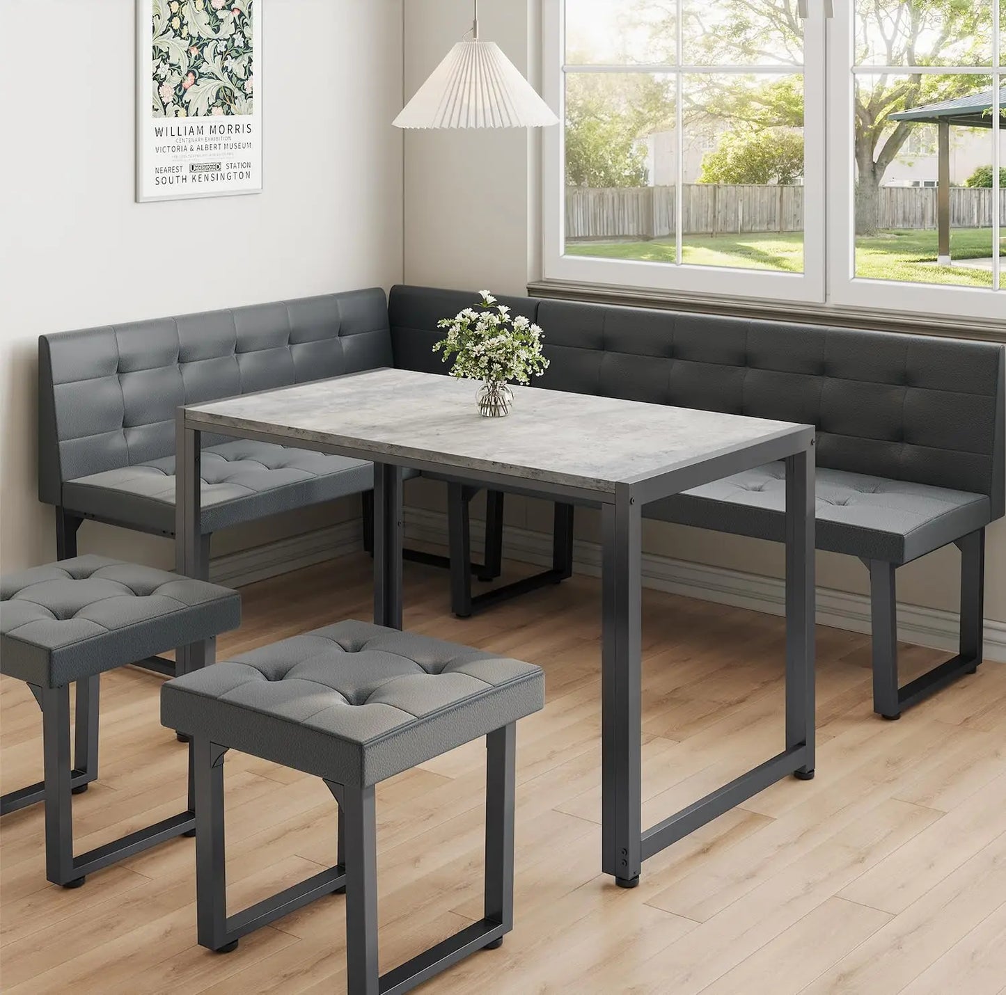 Modern Corner Dining Table Set, 72 Inch Breakfast Nook with Banquette, 5 Piece Set , Grey, Customized