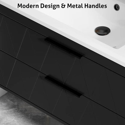30" Bathroom Vanities Cabinet with Sink Combo, Wall Mounted Floating Cabinet W/Decor Line, Soft-Close System, 2 Extra Big Drawer