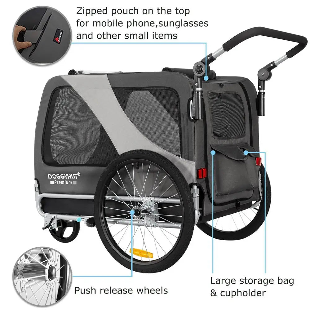 Premium Large XL Pet Bike Trailer amp Stroller for Large Sized Dog or Multiple Small Dogs,Low Center of Gravity,Parking Brakes,