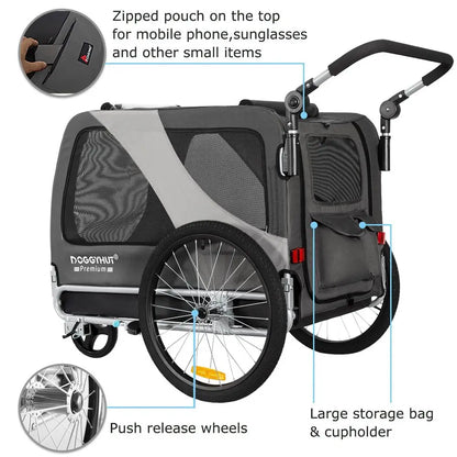 Premium Large XL Pet Bike Trailer amp Stroller for Large Sized Dog or Multiple Small Dogs,Low Center of Gravity,Parking Brakes,