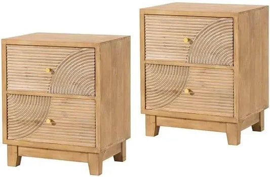 2-Drawer Set of 2 Fully Assembled Mid Century Nightstands