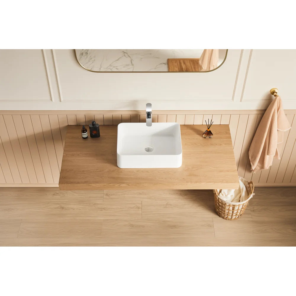 20" x 14" Solid Surface Vessel Bathroom Sink Basin in Matte White