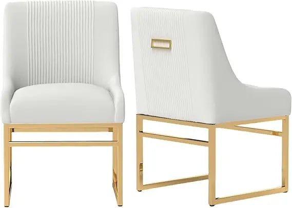 Pair of Mid-Century Modern Upholstered Dining Chairs with Polished Gold Metal Legs