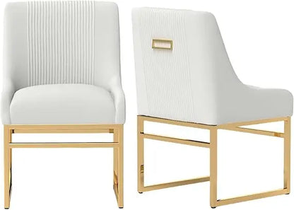 Pair of Mid-Century Modern Upholstered Dining Chairs with Polished Gold Metal Legs