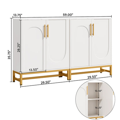 Modern Sideboards, Buffet Cabinet with 4 Doors and Adjustable Shelves (White)