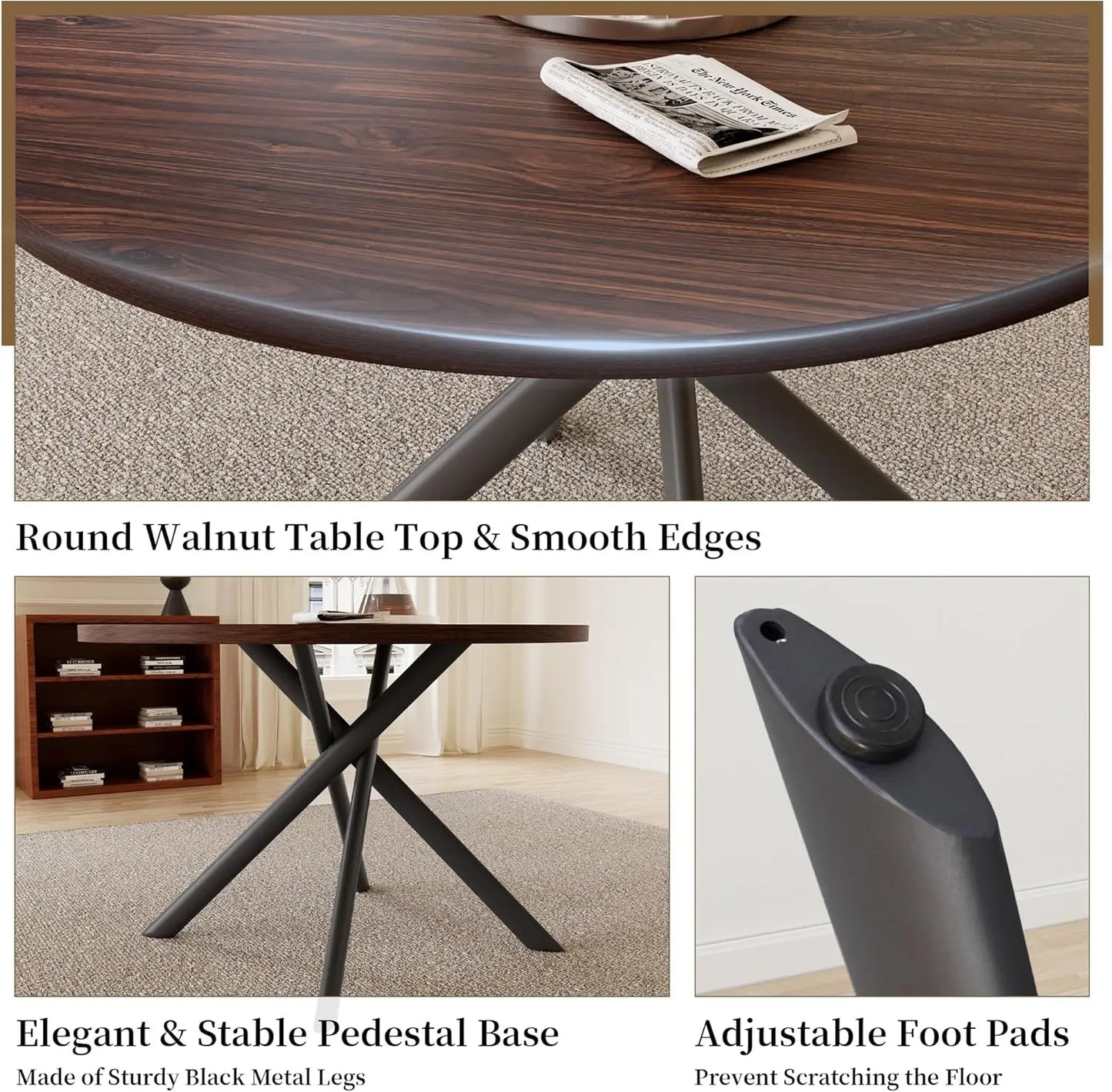 45.3 Inch Round Dining Table Set for 4, Mid Century Modern Small Coffee Set for Dining Room Kitchen Apartment