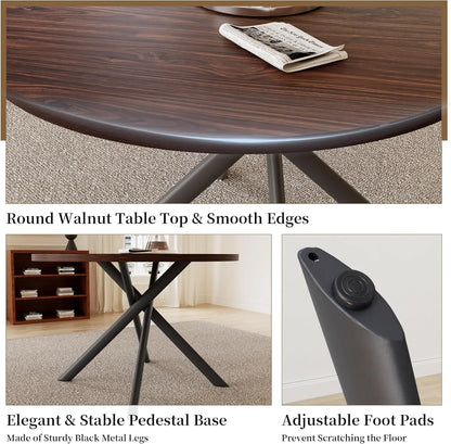 45.3 Inch Round Dining Table Set for 4, Mid Century Modern Small Coffee Set for Dining Room Kitchen Apartment