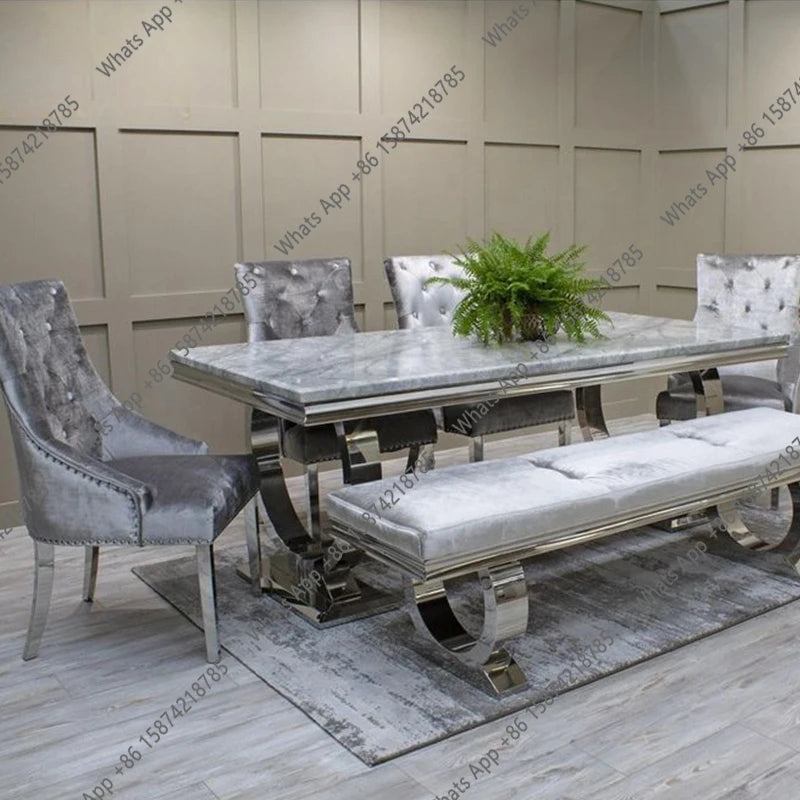 J Furniture Dining Table Silver Dining Set With 4 Chairs Designer High Luxury Dining Table