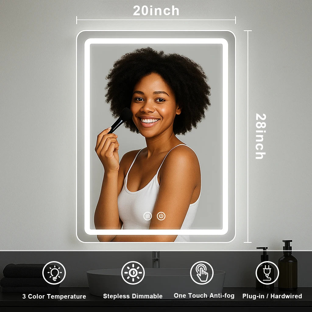 20x28 inch LED Bathroom Mirror Vanity Mirrors with Backlit Lights Fogless Makeup Mirror Wall Mounted