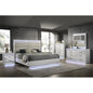 White Wood Queen Bedroom Set with LED Headboard, Modern Glam Design, 5-Piece