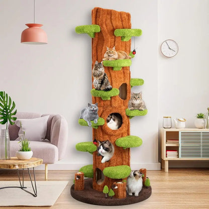 91 Tall Green Cat Tower with 6 Condos, Cushion, Scratching Board, Plush Platform & Top Perch
