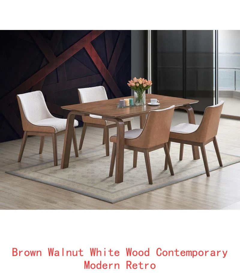 Modern Walnut Finish 5-Piece Dining Set: Rectangle Table & 4 Wingback Chairs - Retro Style Furniture for Dining Room