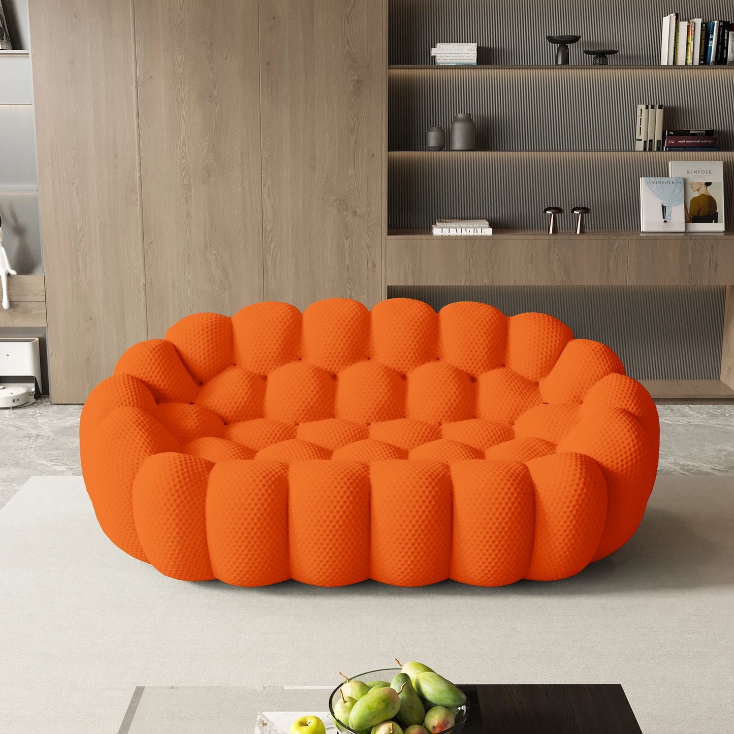 78'' Modern Curved Boneless Sofa Comfy 3D Knitted Fabric Loveseat Couch Football-Shaped Lazy Floor Sofas for Living Room