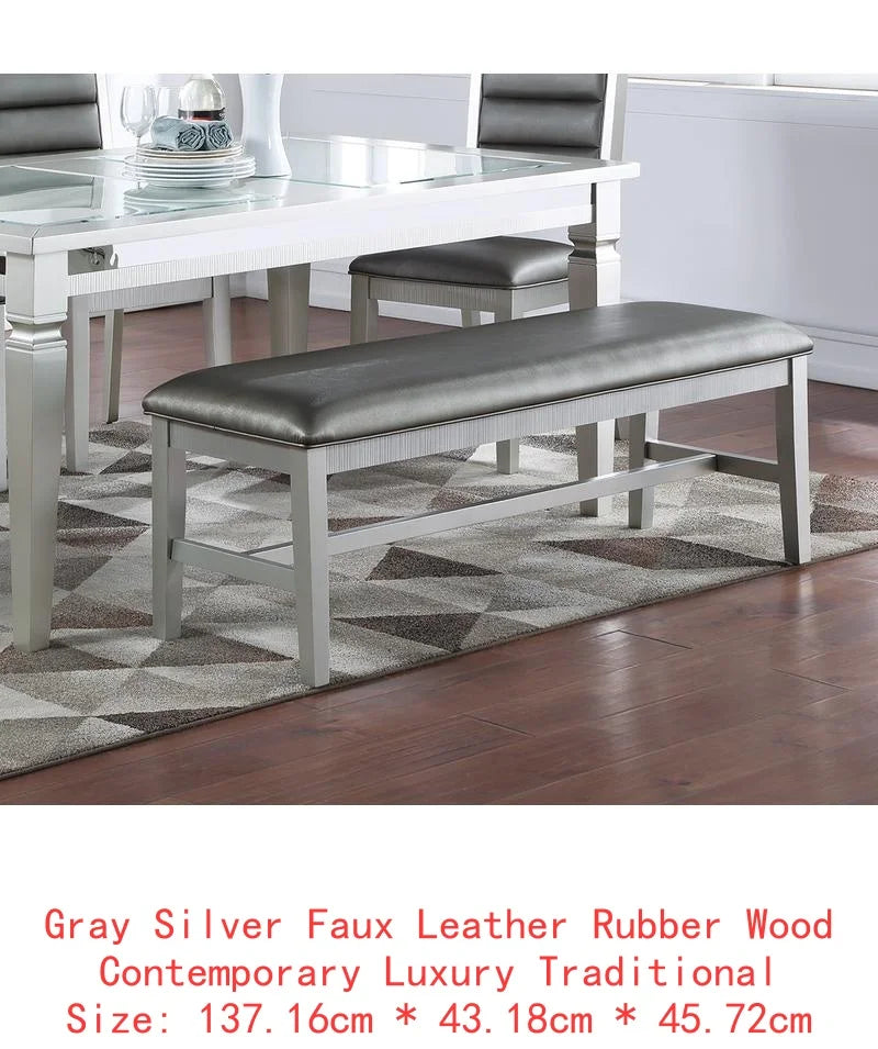 Formal 1pc Dining Table with 2 Leaves, Silver Grey Finish, Antique Design, Rubberwood, Large Family Dining Room Furniture