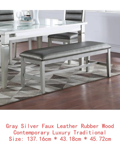 Formal 1pc Dining Table with 2 Leaves, Silver Grey Finish, Antique Design, Rubberwood, Large Family Dining Room Furniture