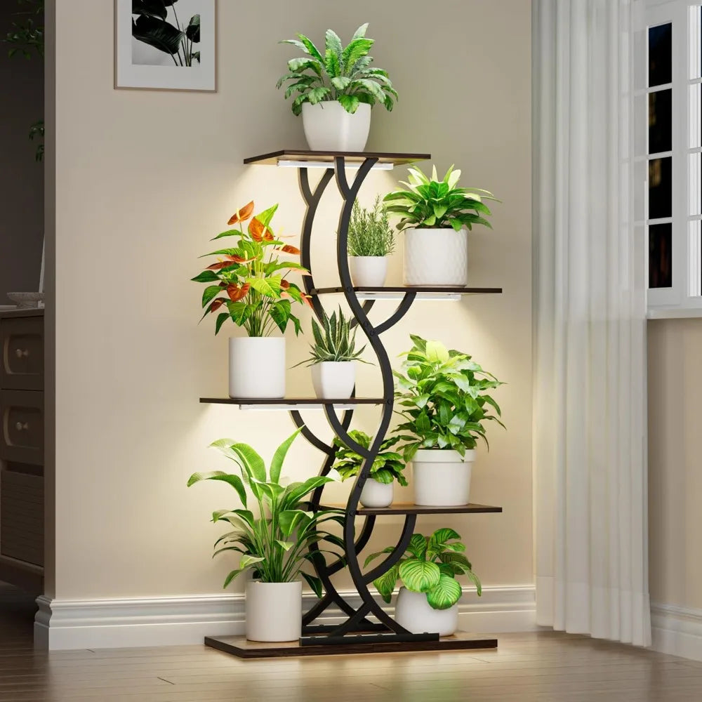 Plant Stand Indoor with Grow Lights - 44" Tall Corner Plant Stands for Indoor Plants, 5 Tiered Metal Plant Shelf