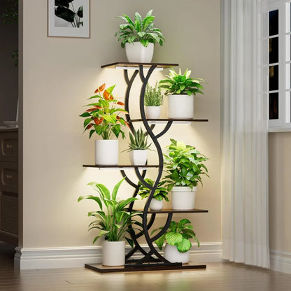 Plant Stand Indoor with Grow Lights - 44" Tall Corner Plant Stands for Indoor Plants, 5 Tiered Metal Plant Shelf