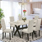 7-Piece Dining Set - Rectangular Dining Table with 6 Stylish Parson Chairs Featuring Linen Fabric Seats and Backs