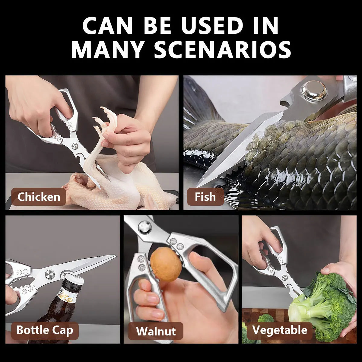 Stainless Steel Kitchen Shears Multifunctional Kitchen Tools Cutting Vegetables Meat Fish Food Scissors