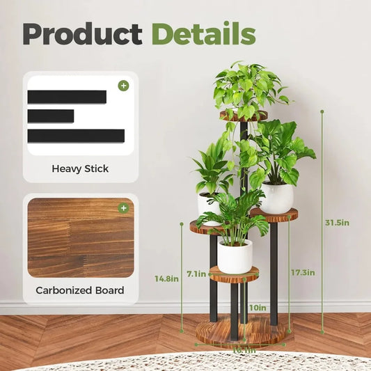 2025 NEW Bamworld Corner Plant Stand Indoor, 4 Tier Metal Plant Shelf for Multiple Plants, Tiered Small Round Flower Stand