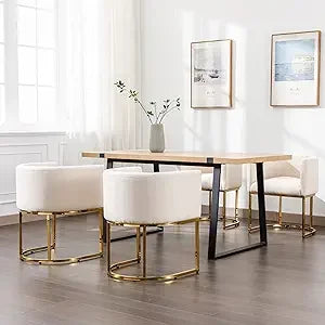 Velvet Dining Chairs Set of 4 Modern Barrel Arm Chairs with Chrome Metal Frame, Upholstered