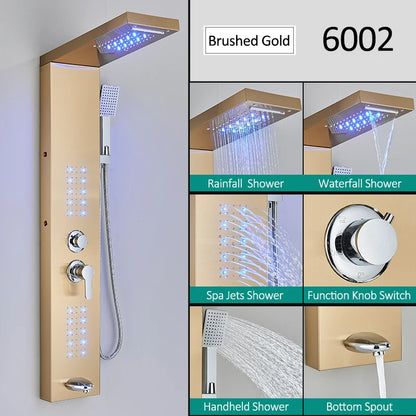 Black LED Shower Panel Tower System Rain Waterfall Shower Column Hydroelectricity Massage Body Spa Bath Shower Faucet Mixer