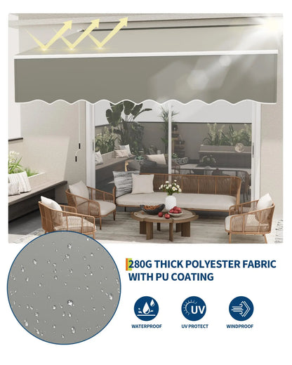 10x8Ft/13x10Ft Manual Retractable Patio Awning, Heavy Duty Aluminum Frame With Waterproof & UV Protection Fabric For Deck Porch