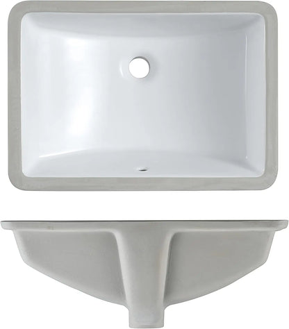 20.9 Inch White Porcelain Undermount Bathroom Sink, Rectangle Vanity Basin for Easy Installation